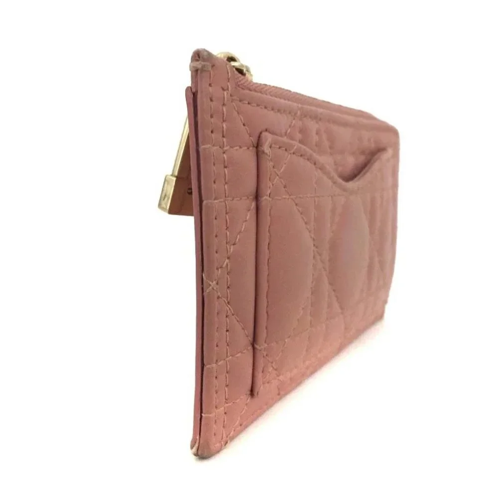 Christian Dior Cannage Leather Coin Purse Wallet Pink/4BB0782